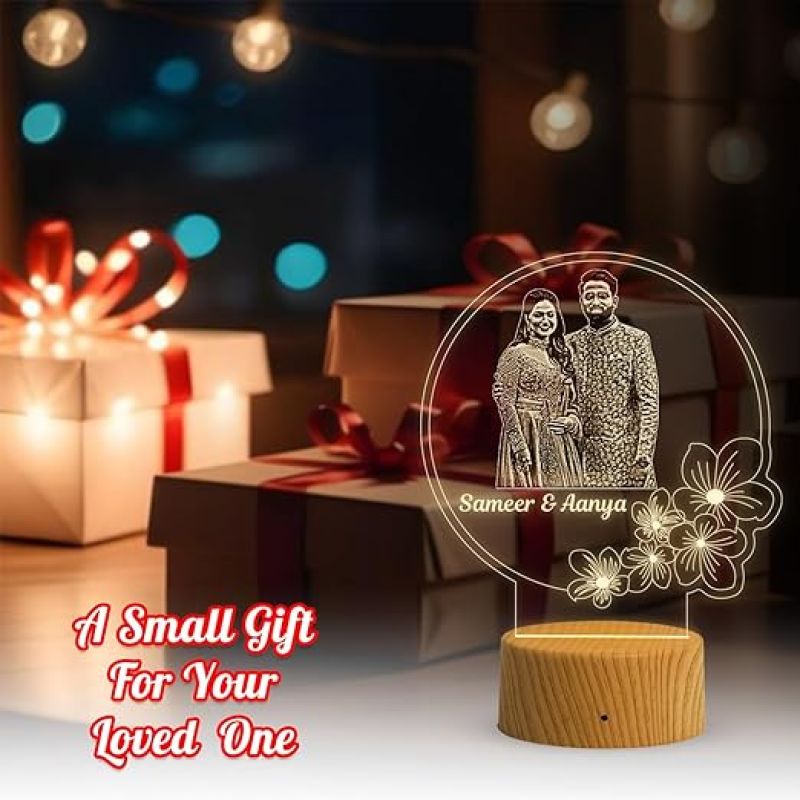 Couple Photo Night Lamp with Warm White Light Customized Name & Photo Birthday Gift for Someone Special Anniversary Gift for Husband Wife Friends Parents & Bhaiya Bhabhi (Design 6)